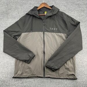 Vtg Thor Motocross Windbreaker Jacket Mens 2XL Black Gray Hood Full Zip Gorpcore